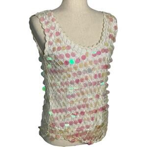 Vintage Top Large Sequins Mermaid Iridescent Rave Disco Swiftie Glam Fairy